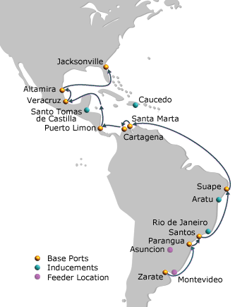 Car Carrier South America US - Northbound Service Route Map